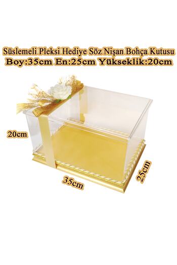 mixefor Söz Nişan Bohça Kutusu -pleksi Hediye Kutusu-35 Cm X 25 Cm X 20 Cm Ölçülerinde -altın Renk Çerçeve