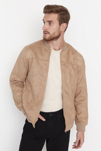 Trendyol Collection Suede Jacket Regular Fit - Camel TMNAW22MO0123 με φερμουάρ