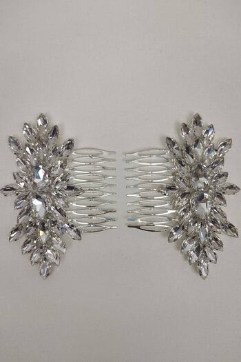 Hobigram Silver Color Bridal Barrette Scalloped Barrette for Promise Engagement 2 Pieces – Other Hair Accessories, Stylish Design –