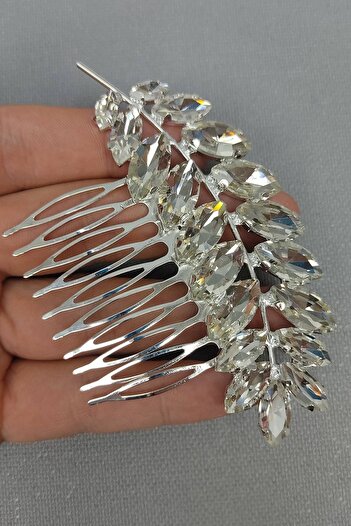 Hobigram Silver Color Bridal Barrette with Comb and Crystal Stone 1 Piece – Other Hair Accessories, Stylish Design – Other