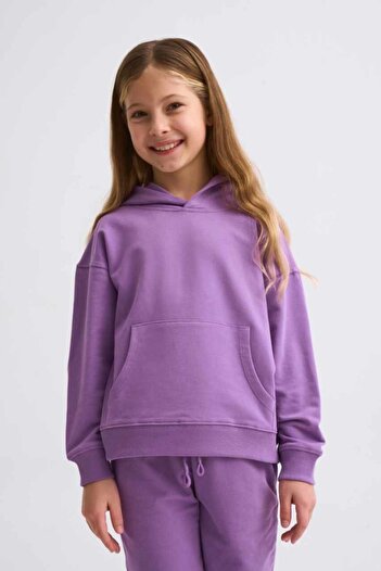 THERECOLOR Purple Organic Hooded Sweatshirt Girls' Long Sleeve