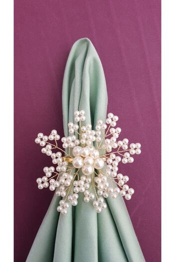 pekars Gold Color Pearl Snowflake Napkin Ring Ring 6 Pieces