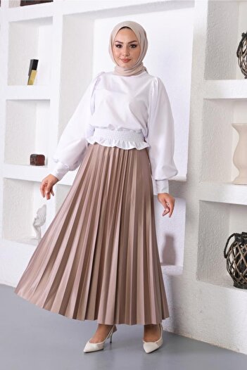benguen 4538 Hijab Pleated Skirt Mink