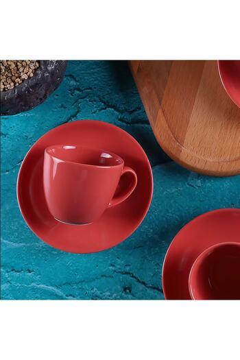 Tulü Porselen Luna1 Red 12 Piece Coffee Cup Set - Op24
