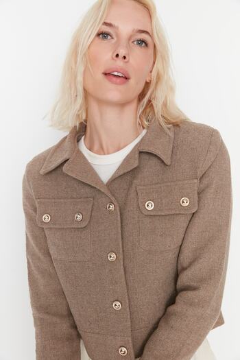 Trendyol Collection Μπουφάν Brown Crop Fitted Woven TWOAW23CE00252