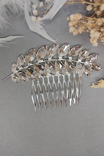 Hobigram Silver Color Bridal Barrette with Comb and Crystal Stone 1 Piece – Other Hair Accessories, Stylish Design – Other