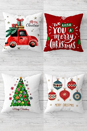 on the clouds Merry Christmas Hidden Zippered Throw Pillow Cover Sofa Pillow Cover Set (4pcs)
