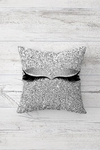 on the clouds Long Eyelashes and Silver Sequin Patterned Hidden Zipper Throw Pillow Cover Pillow Case Set (4Pcs)