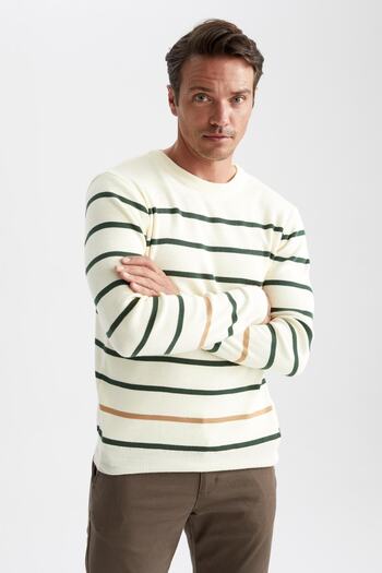 DeFacto Πουλόβερ Regular Fit ριγέ Crew Neck Z3058az22wn