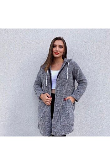 İkmal Peluş Tunik Fermuarlı Hırka