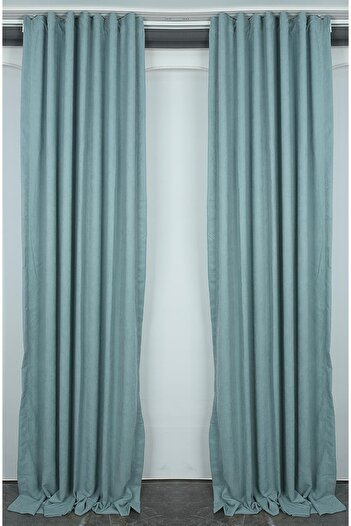 AKÇA TEKSTİL Woven Water Green Color (Extraphore Drawstring) Single Wing Background Curtain 150x260 Cm
