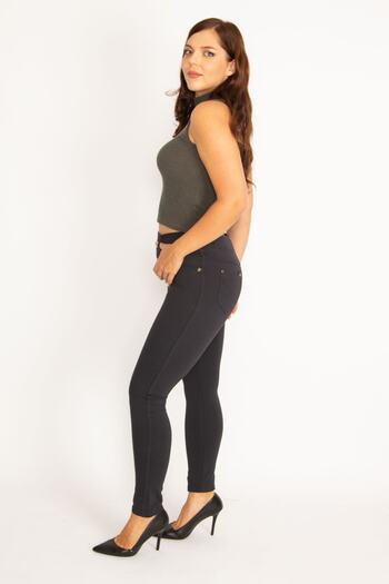Şans Women's Large Size Anthracite Leggings with Front Ornamental Pocket and Back Pocket 65n34862