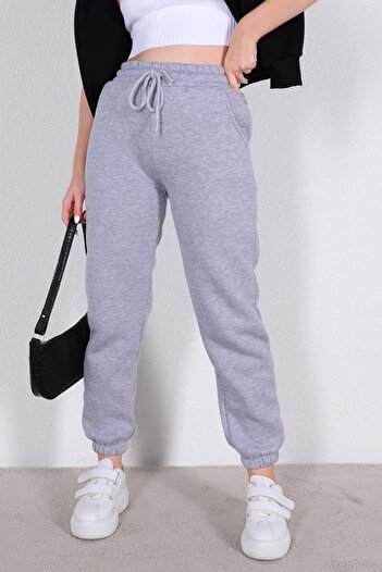 NARKISS Γυναικείο φούτερ Jogger Grey με 3 κλωστές