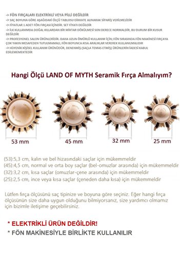 LAND OF MYTH 43 mm Nano Teknoloji Seramik + İyonik Termal Fön Saç Fırçası, Doğal Kıl Diş, Profesyonel Seri