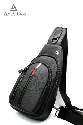 AVCA Unisex Leather Crossbody Bag Chest Bag Single Handle Shoulder Bag with Headphone Outlet Bodybag Daily