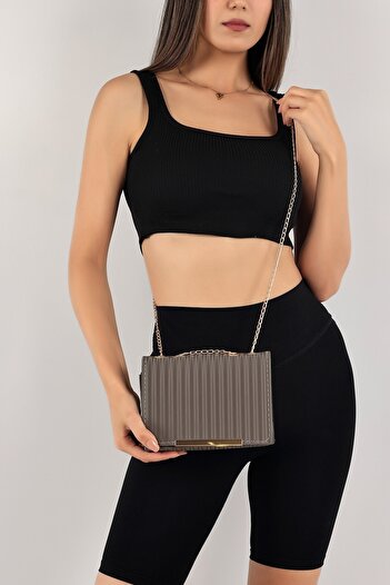 Elentra Anthracite Evening Bag, Satin Look Gold Clip Handbag, Women's Evening Bag with Chain Strap