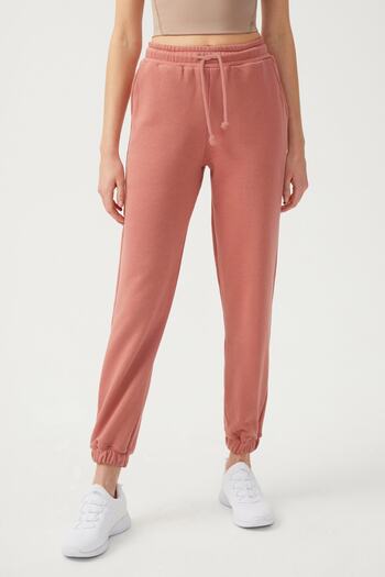Los Ojos Women's Dusty Rose Cuff Elastic Jogger Sweatpants Drawstring