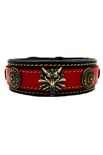 Tasma Market Special Design Red-Black Leather Dog Collar and Neck Collar