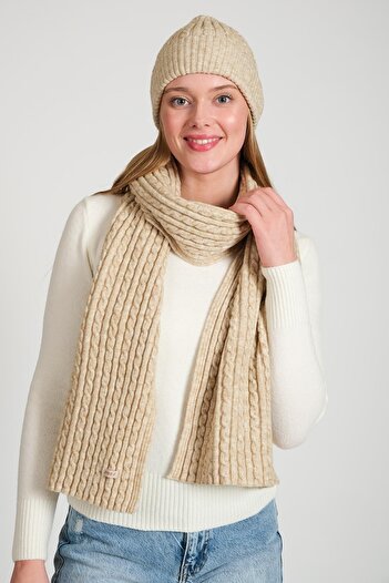 CHUBA Dámská čepice na vlasy pletená Soft Tuche Scarf Beanie Set Béžová 23w503