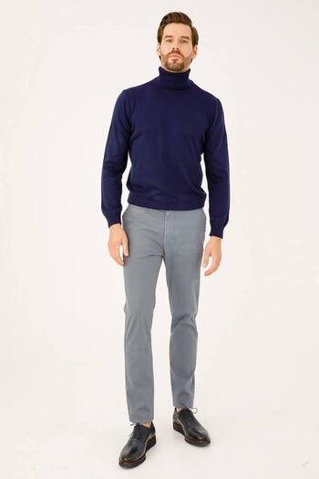 İgs Men's Navy Blue Standard Full Fisherman Knitwear