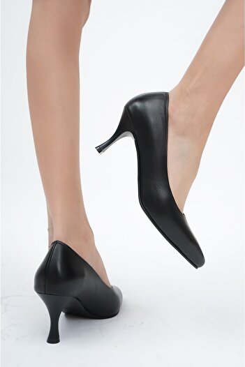 Deripabuc Genuine Leather Black Women's Heeled Leather Shoes Shn-0224