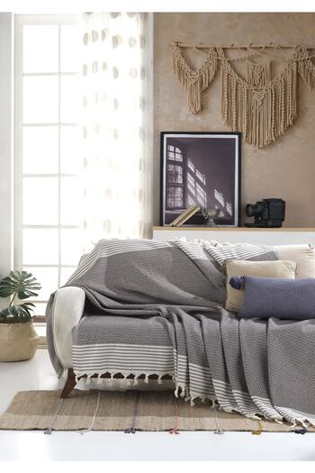 Lux Touch Κάλυμμα καθίσματος Bergama Mink 2 τεμαχίων 180 X 200 εκ. Σάλι καναπέ Κάλυμμα πολυθρόνας καναπέ Βαμβακερό