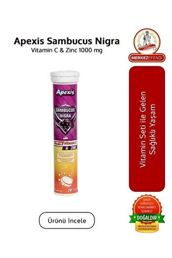 Apexis Sambucus Nigra Vitamin C & Zinc 1000 Mg 20 Effervescent Tablets