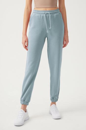 Los Ojos Women's Blue Gray Elastic Leg Jogger Sweatpants Drawstring