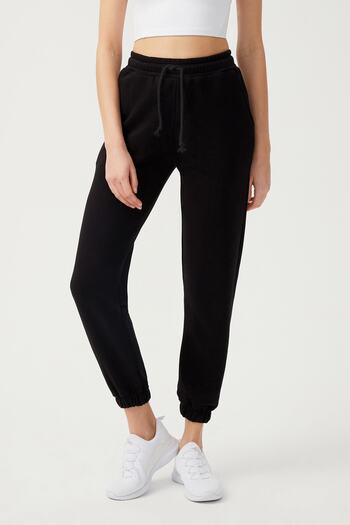 Los Ojos Women's Black Elastic Leg Jogger Sweatpants Drawstring