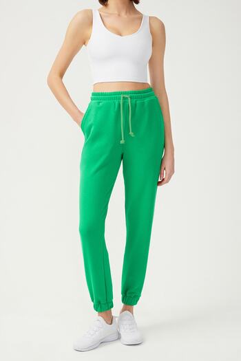 Los Ojos Women's Green Leg Elastic Jogger Sweatpants Drawstring