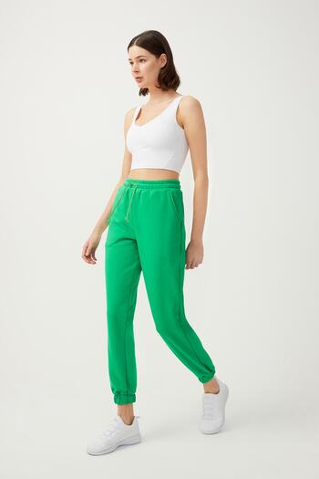 Los Ojos Women's Green Leg Elastic Jogger Sweatpants Drawstring
