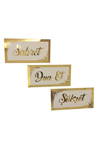 Evsay Sabret Şükret Dua Et Üçlü Pano Set Pleksi Duvar Süsü