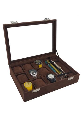 STAND MARKET Clock and Rosary Box with 9 Rosary Compartments Alcantara Brown