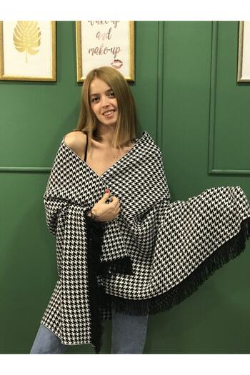 Ocean Black Houndstooth Knitwear Shoulder Shawl