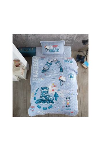 Clasy Ranforce 100% Cotton Quilted Single Bedspread Set Skyland Blue V1