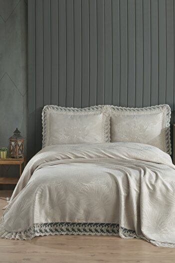 BİRHOME Pera Lace Double Bedspread 3 Pieces (grey)