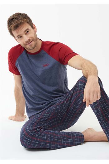 Mod Collection Men's Claret Red Checkered Pajama Set
