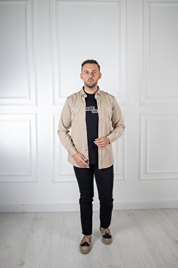 Sarar Interview Çift Cepli Slim Fit Bej Gömlek