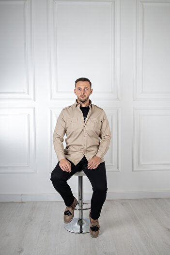 Sarar Interview Çift Cepli Slim Fit Bej Gömlek