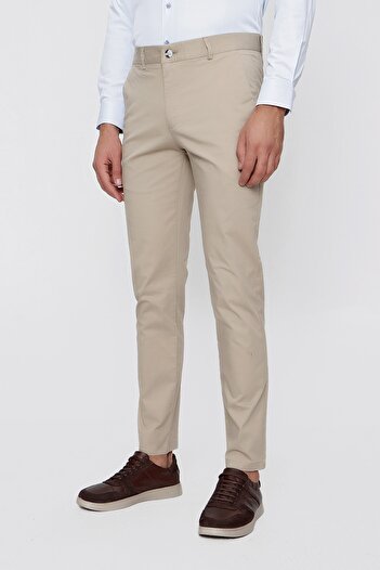 Morven Men's Beige Summer Dobby Cotton Side Pocket Slim Fit Slim Fit Trousers