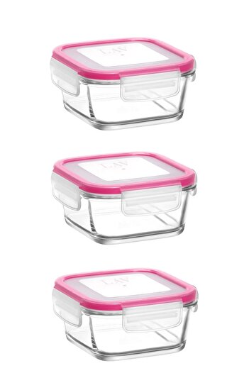 LAV Glass Locked Storage Container Set of 3 Breakfast Frs227 Pink