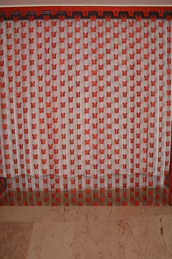 AKÇA TEKSTİL Butterfly Double Color Red Rope Curtain Ready Buttons Sewn Rope Curtain 300*270 cm