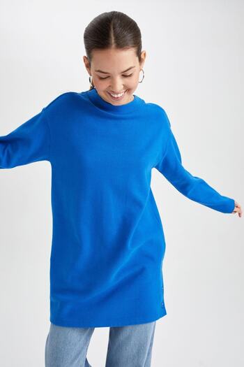 DeFacto Υφασμάτινη μακρυμάνικη τουνίκ Selanik Regular Fit Crew Neck