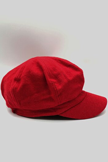 Hoppe Women's Winter Red Wool Plain Flat Cap Cap