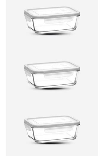 LAV Glass Locked Storage Container Set of 3 800cc-new Series Rectangular Glass Storage Container