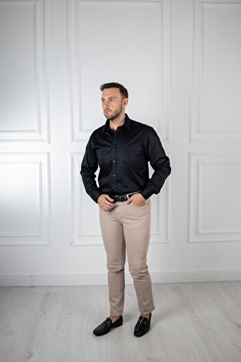 Sarar Elvio Fo Non Iron (ÜTÜ GEREKTİRMEZ) Slim Fit Siyah Gömlek