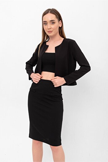 Laranor Black Long Sleeve Short Crepe Jacket&Cardigan