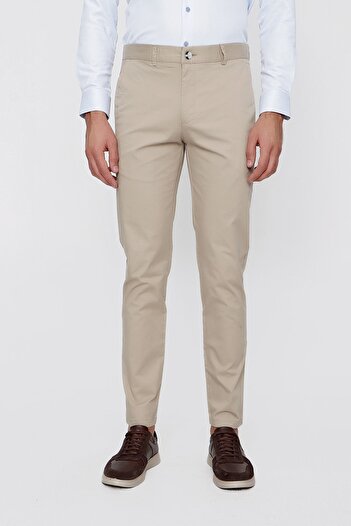 Morven Men's Beige Summer Dobby Cotton Side Pocket Slim Fit Slim Fit Trousers
