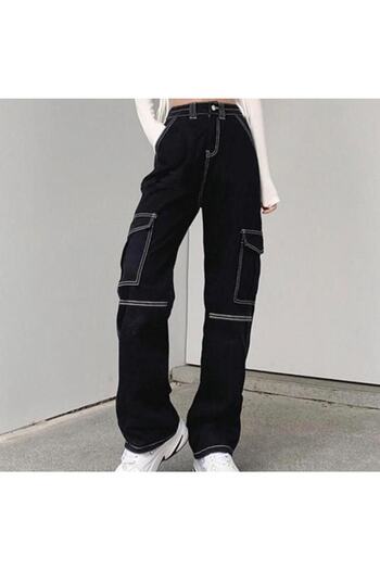 DENİKK Reverse Stitch Black Cargo Pants
