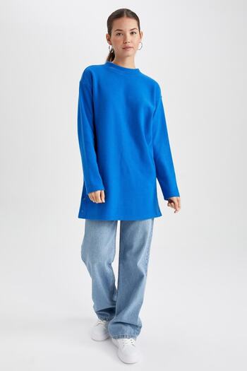 DeFacto Υφασμάτινη μακρυμάνικη τουνίκ Selanik Regular Fit Crew Neck